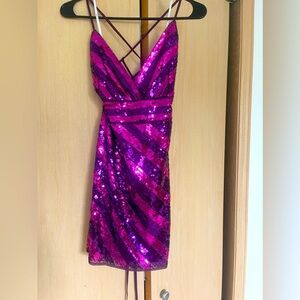 Lulu’s lace up mini dress. Pink/purple sequin. Worn once at TaylorSwift concert